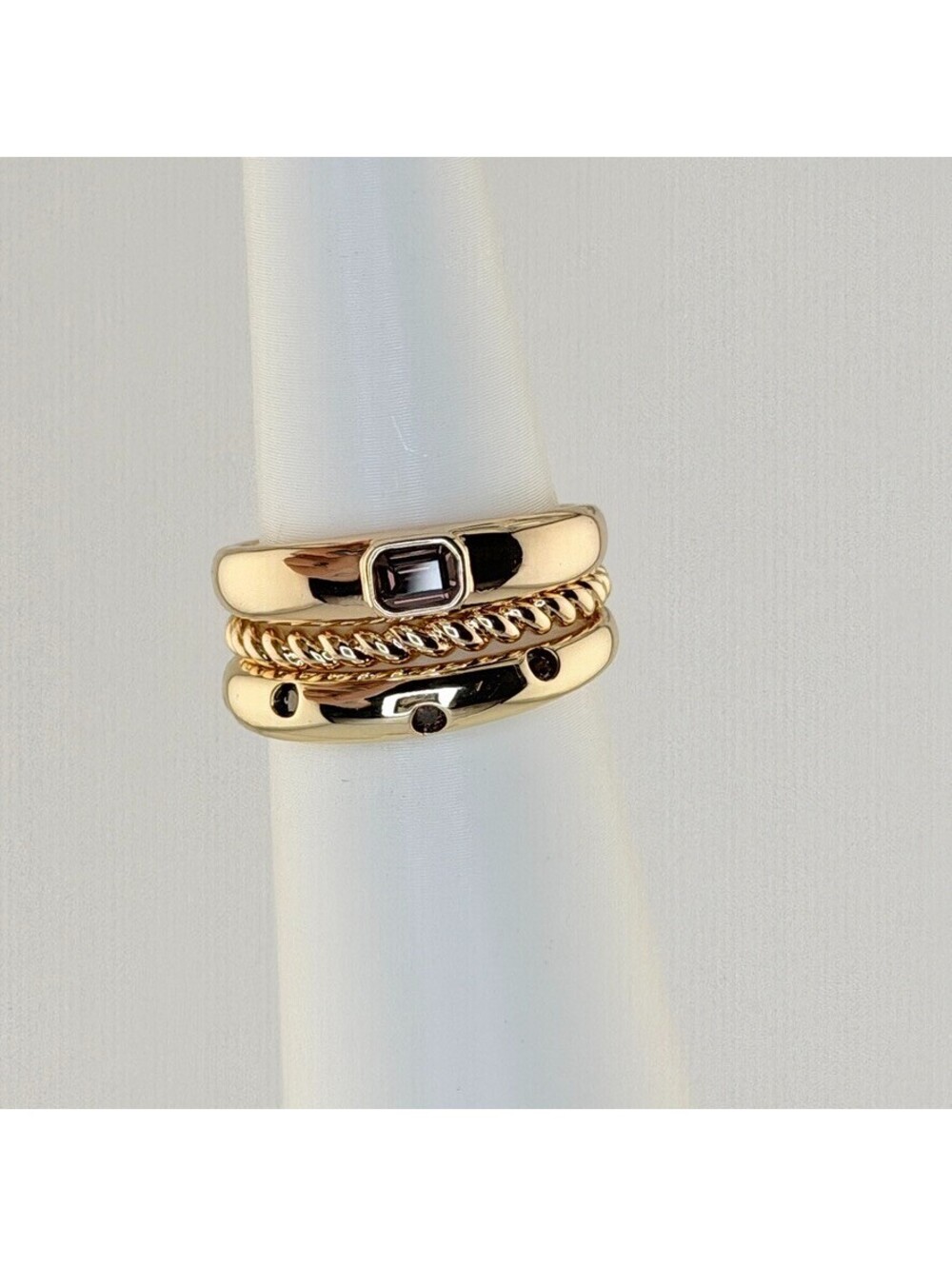 Bomb Party Sz 8 3pc Ring Set Rare Unicorn Brown Tourmaline Yellow Gold RG38374